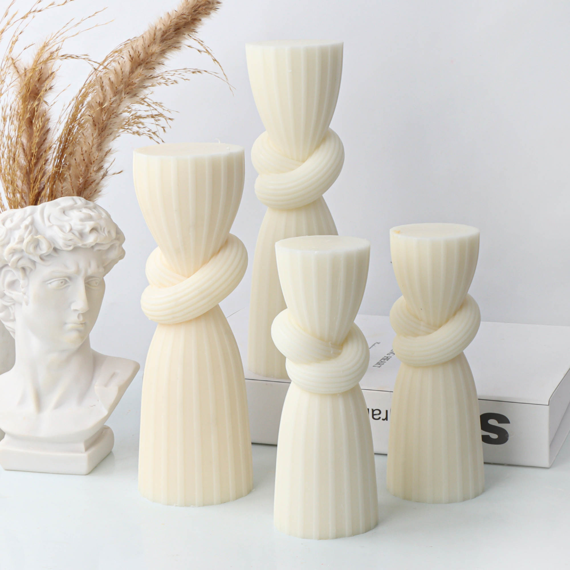 Tie the Knot Pillar Candle Mould 0 - Silicone Mould, Mold for DIY Candles. Created using candle making kit with cotton candle wicks and candle colour chips. Using soy wax for pillar candles. Sold by Myka Candles Moulds Australia