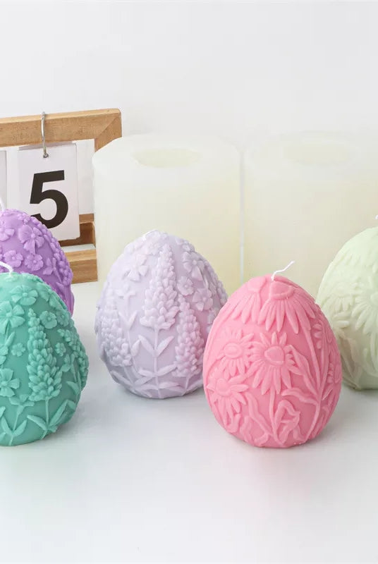 Floral Egg Candle Moulds 3 - Silicone Mould, Mold for DIY Candles. Created using candle making kit with cotton candle wicks and candle colour chips. Using soy wax for pillar candles. Sold by Myka Candles Moulds Australia