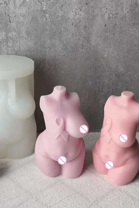 Breast Cancer Voluptuous Body Candle Mould - 10cm 0 - Silicone Mould, Mold for DIY Candles. Created using candle making kit with cotton candle wicks and candle colour chips. Using soy wax for pillar candles. Sold by Myka Candles Moulds Australia
