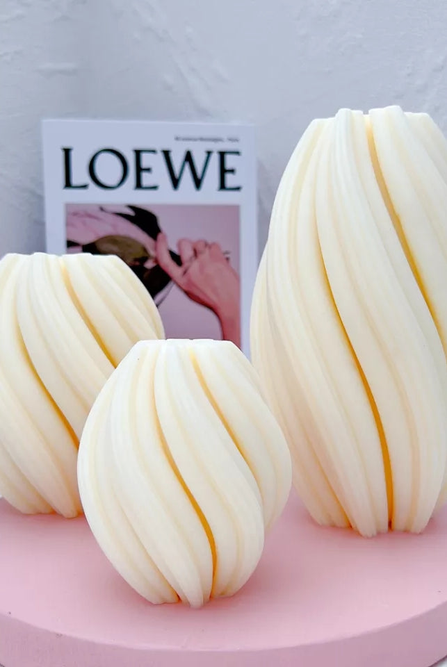 Twirl Candle Moulds 0 - Silicone Mould, Mold for DIY Candles. Created using candle making kit with cotton candle wicks and candle colour chips. Using soy wax for pillar candles. Sold by Myka Candles Moulds Australia
