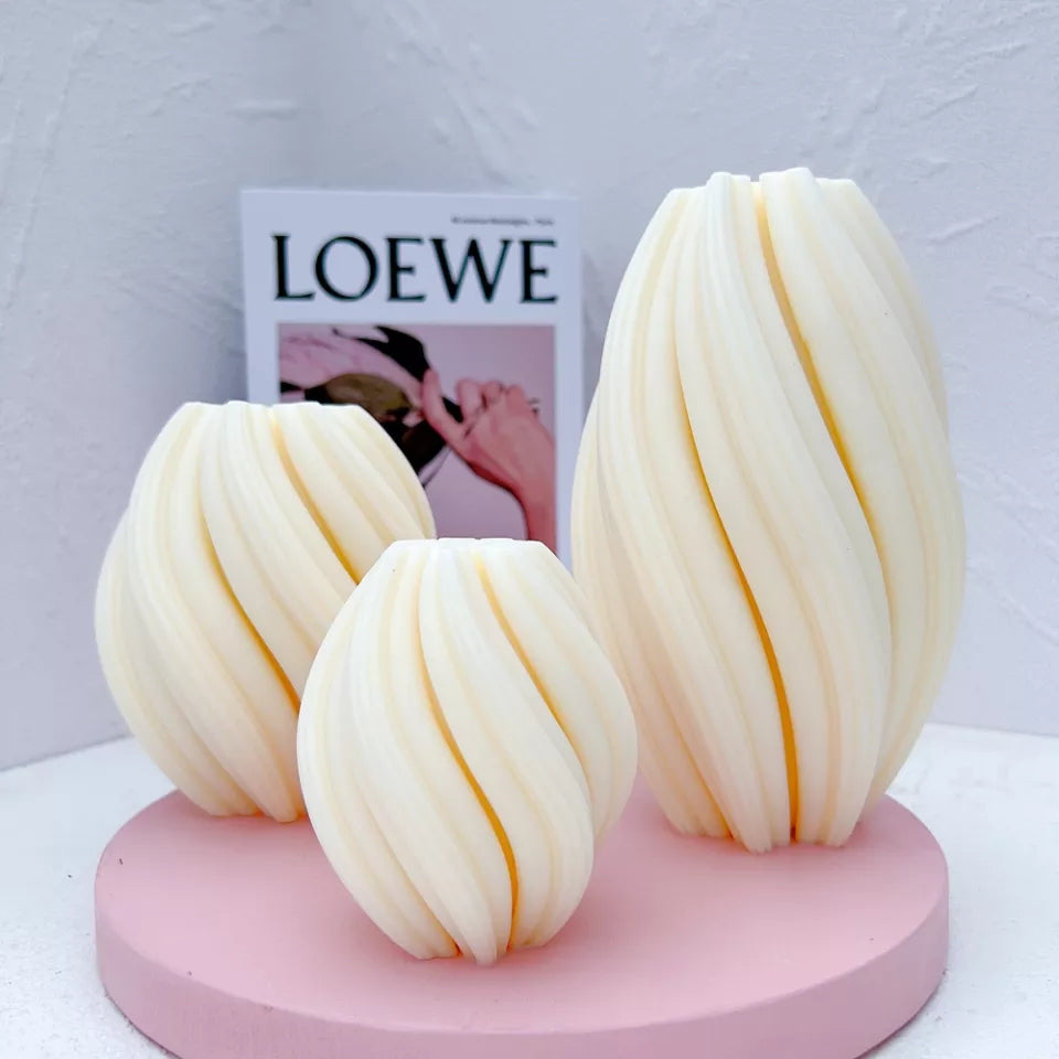 Twirl Candle Moulds 0 - Silicone Mould, Mold for DIY Candles. Created using candle making kit with cotton candle wicks and candle colour chips. Using soy wax for pillar candles. Sold by Myka Candles Moulds Australia