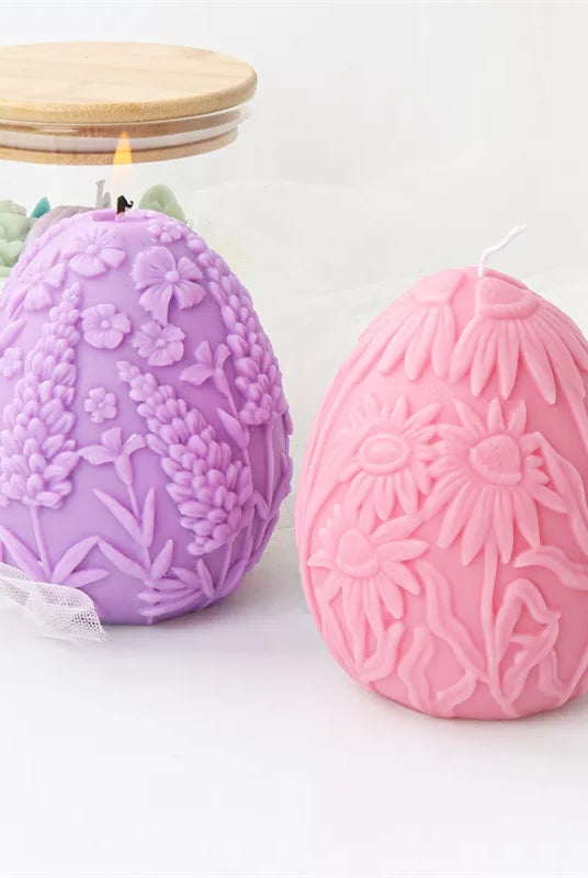 Floral Egg Candle Moulds 0 - Silicone Mould, Mold for DIY Candles. Created using candle making kit with cotton candle wicks and candle colour chips. Using soy wax for pillar candles. Sold by Myka Candles Moulds Australia