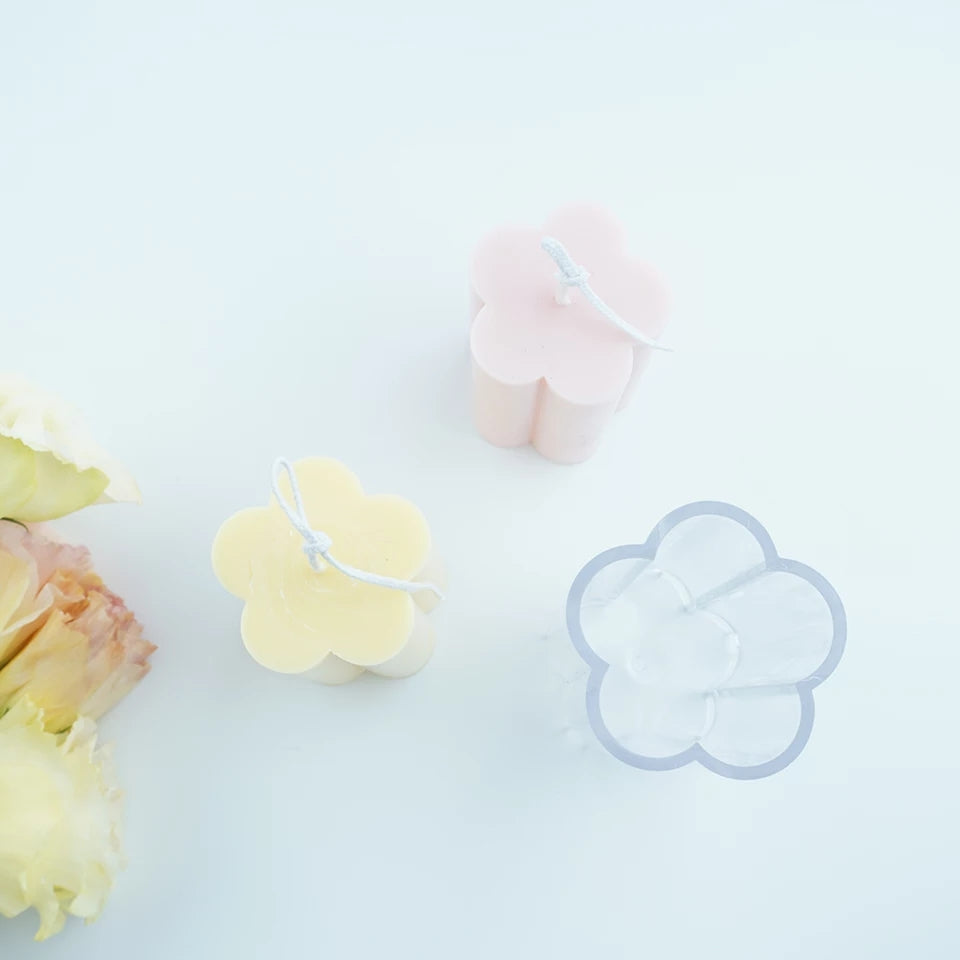 Blossom Pillar Candle Mould 1 - Silicone Mould, Mold for DIY Candles. Created using candle making kit with cotton candle wicks and candle colour chips. Using soy wax for pillar candles. Sold by Myka Candles Moulds Australia