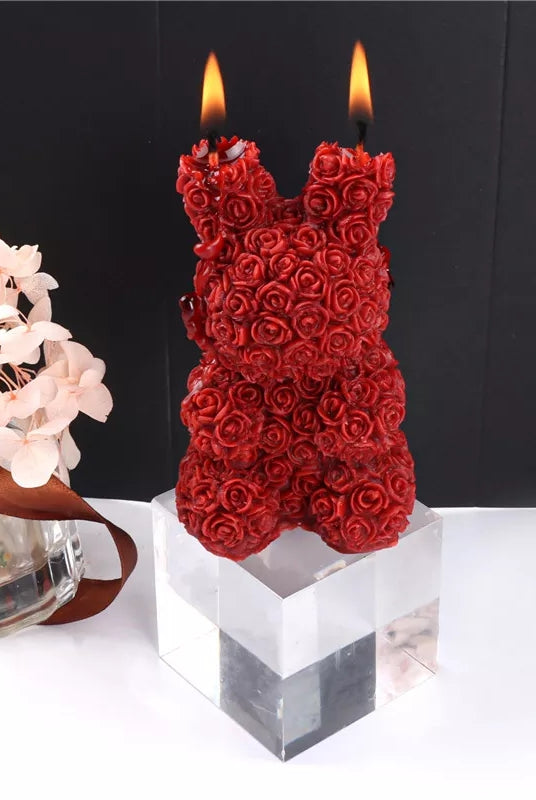 Rose Bunny Candle Mould 0 - Silicone Mould, Mold for DIY Candles. Created using candle making kit with cotton candle wicks and candle colour chips. Using soy wax for pillar candles. Sold by Myka Candles Moulds Australia