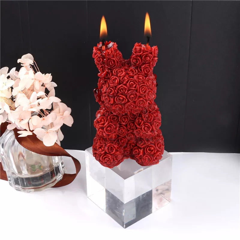 Rose Bunny Candle Mould 0 - Silicone Mould, Mold for DIY Candles. Created using candle making kit with cotton candle wicks and candle colour chips. Using soy wax for pillar candles. Sold by Myka Candles Moulds Australia