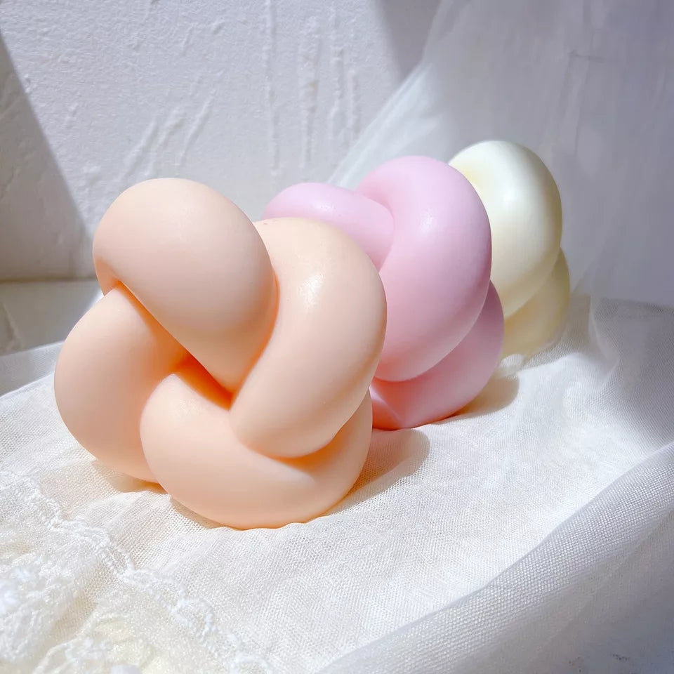 Square Knot Candle Mould 2 - Silicone Mould, Mold for DIY Candles. Created using candle making kit with cotton candle wicks and candle colour chips. Using soy wax for pillar candles. Sold by Myka Candles Moulds Australia
