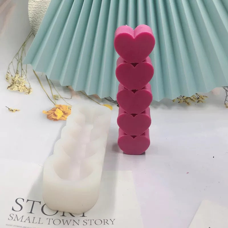 Heart Chain Candle Mould 2 - Silicone Mould, Mold for DIY Candles. Created using candle making kit with cotton candle wicks and candle colour chips. Using soy wax for pillar candles. Sold by Myka Candles Moulds Australia