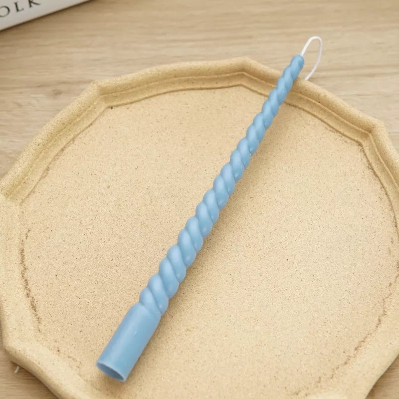 Tapered Twist Pillar Candle Mould 4 - Silicone Mould, Mold for DIY Candles. Created using candle making kit with cotton candle wicks and candle colour chips. Using soy wax for pillar candles. Sold by Myka Candles Moulds Australia