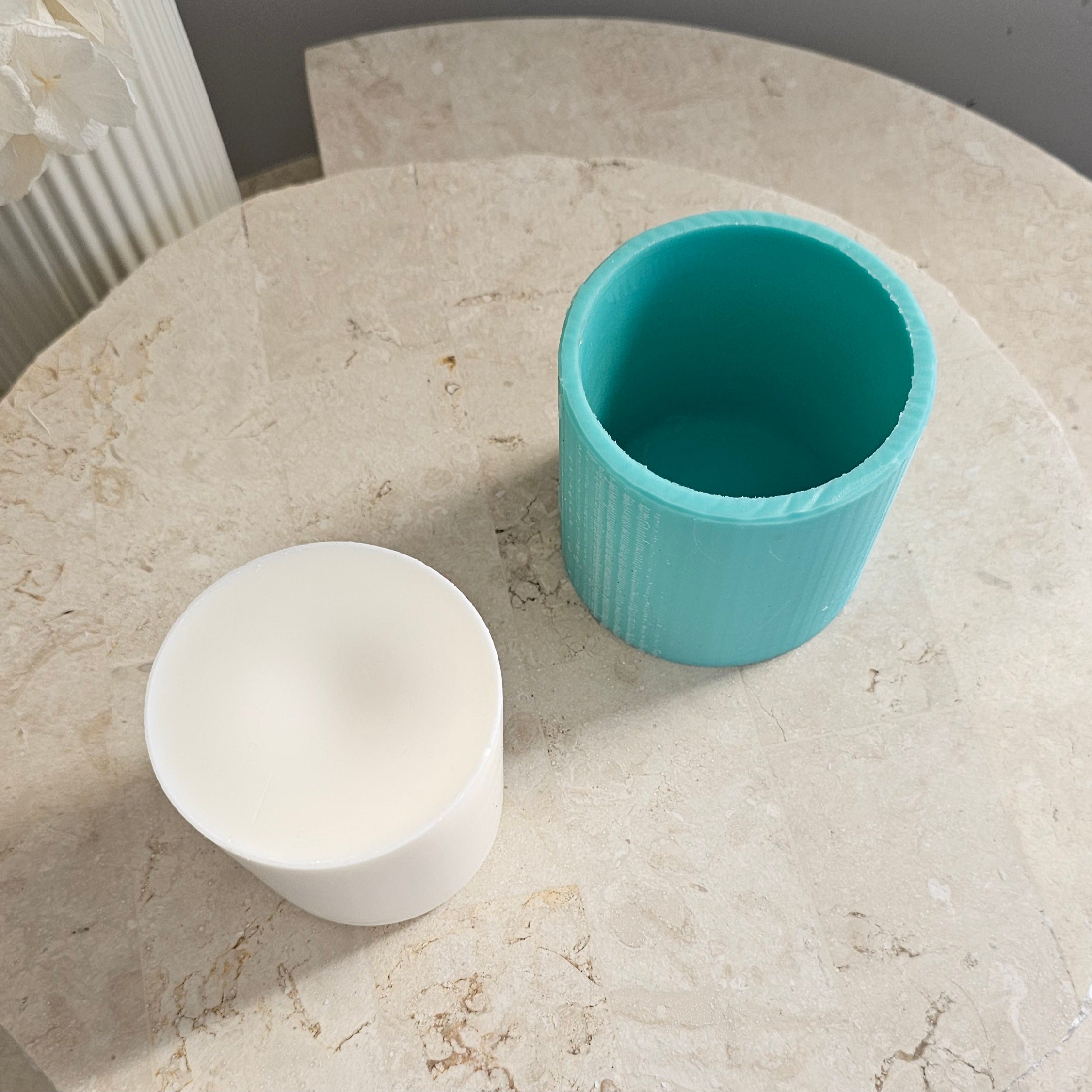 Oxford Jar Refills (L) 3 - Silicone Mould, Mold for DIY Candles. Created using candle making kit with cotton candle wicks and candle colour chips. Using soy wax for pillar candles. Sold by Myka Candles Moulds Australia