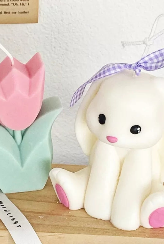 Bunny Rabbit Candle Mould 3 - Silicone Mould, Mold for DIY Candles. Created using candle making kit with cotton candle wicks and candle colour chips. Using soy wax for pillar candles. Sold by Myka Candles Moulds Australia