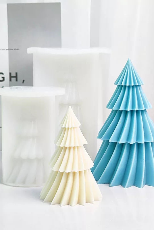 Spinning Christmas Tree Candle Mould 5 - Silicone Mould, Mold for DIY Candles. Created using candle making kit with cotton candle wicks and candle colour chips. Using soy wax for pillar candles. Sold by Myka Candles Moulds Australia