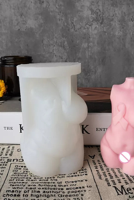 Breast Cancer Voluptuous Body Candle Mould - 10cm 1 - Silicone Mould, Mold for DIY Candles. Created using candle making kit with cotton candle wicks and candle colour chips. Using soy wax for pillar candles. Sold by Myka Candles Moulds Australia