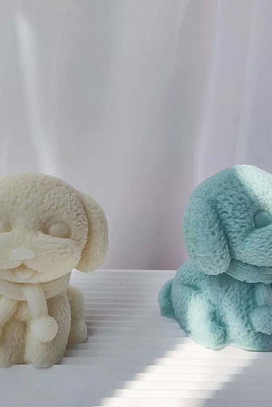 Warm Puppy Candle Mould 3 - Silicone Mould, Mold for DIY Candles. Created using candle making kit with cotton candle wicks and candle colour chips. Using soy wax for pillar candles. Sold by Myka Candles Moulds Australia