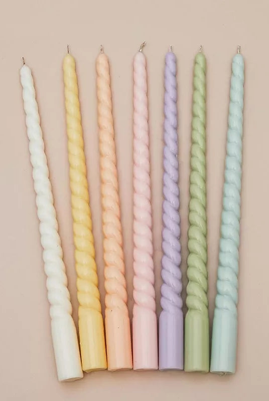 Tapered Twist Pillar Candle Mould 1 - Silicone Mould, Mold for DIY Candles. Created using candle making kit with cotton candle wicks and candle colour chips. Using soy wax for pillar candles. Sold by Myka Candles Moulds Australia