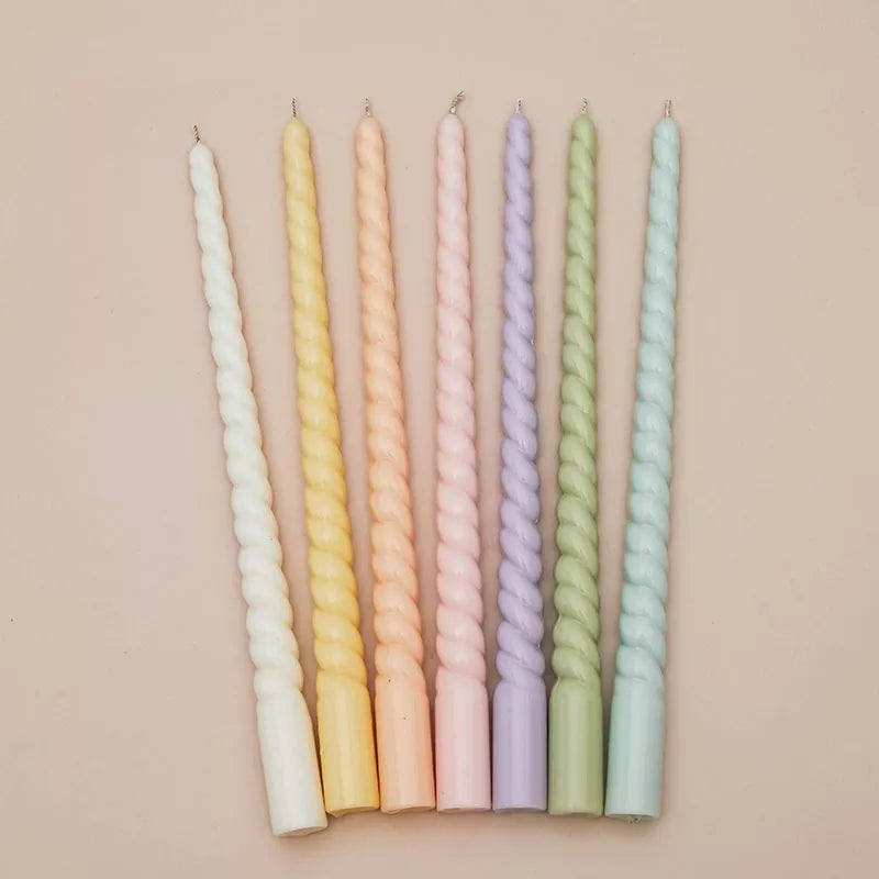 Tapered Twist Pillar Candle Mould 1 - Silicone Mould, Mold for DIY Candles. Created using candle making kit with cotton candle wicks and candle colour chips. Using soy wax for pillar candles. Sold by Myka Candles Moulds Australia