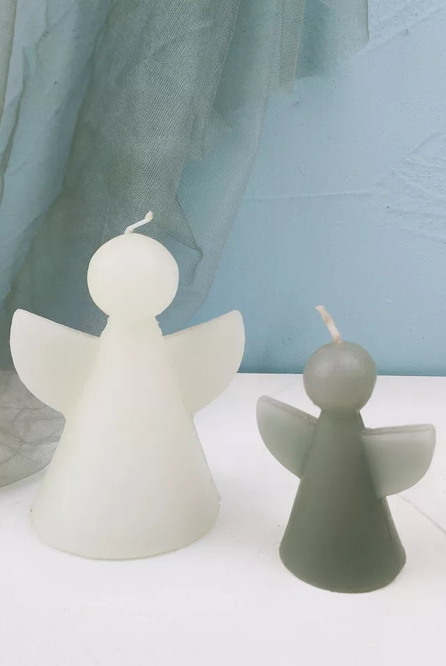 Christmas Angel Candle Mould 1 - Silicone Mould, Mold for DIY Candles. Created using candle making kit with cotton candle wicks and candle colour chips. Using soy wax for pillar candles. Sold by Myka Candles Moulds Australia