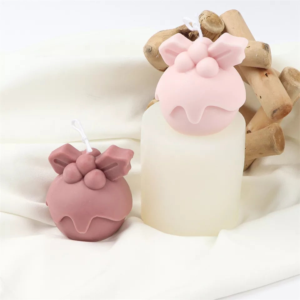 Christmas Pudding Candle Mould 2 - Silicone Mould, Mold for DIY Candles. Created using candle making kit with cotton candle wicks and candle colour chips. Using soy wax for pillar candles. Sold by Myka Candles Moulds Australia