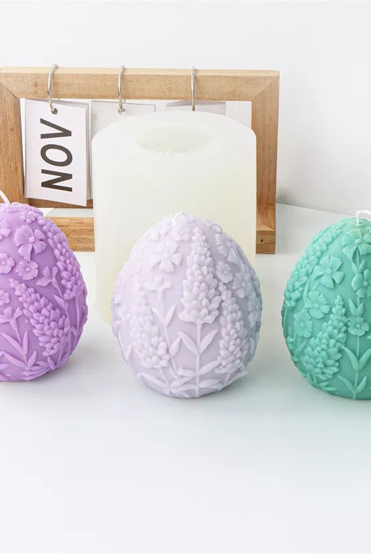 Floral Egg Candle Moulds 4 - Silicone Mould, Mold for DIY Candles. Created using candle making kit with cotton candle wicks and candle colour chips. Using soy wax for pillar candles. Sold by Myka Candles Moulds Australia