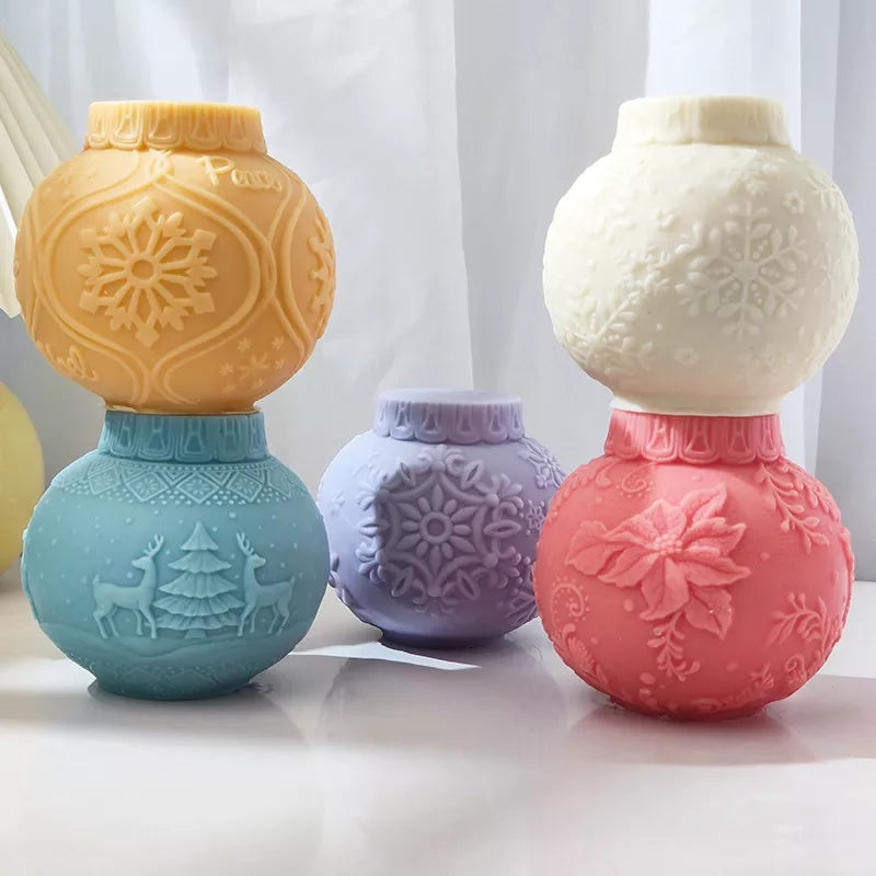 Christmas Bauble Candle Moulds 0 - Silicone Mould, Mold for DIY Candles. Created using candle making kit with cotton candle wicks and candle colour chips. Using soy wax for pillar candles. Sold by Myka Candles Moulds Australia