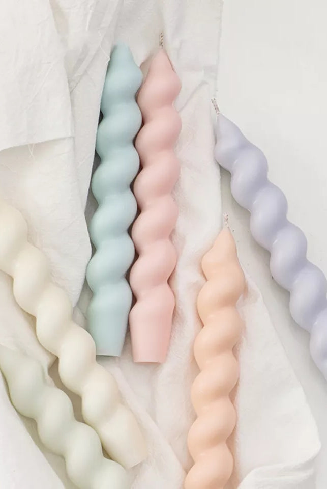 Twisted Pillar Candle Mould 0 - Silicone Mould, Mold for DIY Candles. Created using candle making kit with cotton candle wicks and candle colour chips. Using soy wax for pillar candles. Sold by Myka Candles Moulds Australia