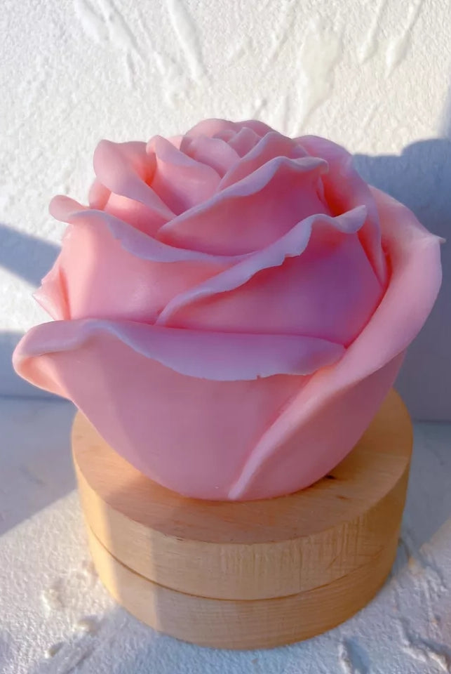 Large Rose Candle Moulds (Pink) 1 - Silicone Mould, Mold for DIY Candles. Created using candle making kit with cotton candle wicks and candle colour chips. Using soy wax for pillar candles. Sold by Myka Candles Moulds Australia