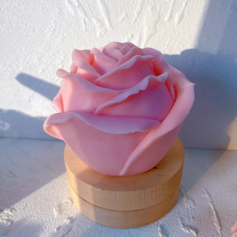 Large Rose Candle Moulds (Pink) 1 - Silicone Mould, Mold for DIY Candles. Created using candle making kit with cotton candle wicks and candle colour chips. Using soy wax for pillar candles. Sold by Myka Candles Moulds Australia