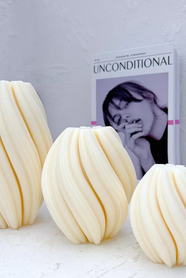 Twirl Candle Moulds 1 - Silicone Mould, Mold for DIY Candles. Created using candle making kit with cotton candle wicks and candle colour chips. Using soy wax for pillar candles. Sold by Myka Candles Moulds Australia