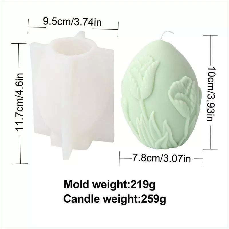 Floral Egg Candle Moulds 10 - Silicone Mould, Mold for DIY Candles. Created using candle making kit with cotton candle wicks and candle colour chips. Using soy wax for pillar candles. Sold by Myka Candles Moulds Australia