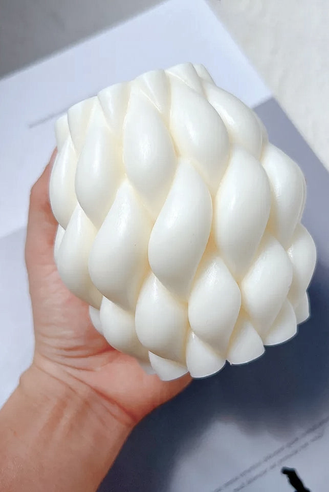 Braid Candle Mould 5 - Silicone Mould, Mold for DIY Candles. Created using candle making kit with cotton candle wicks and candle colour chips. Using soy wax for pillar candles. Sold by Myka Candles Moulds Australia