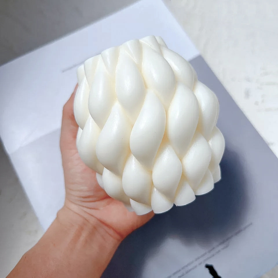 Braid Candle Mould 5 - Silicone Mould, Mold for DIY Candles. Created using candle making kit with cotton candle wicks and candle colour chips. Using soy wax for pillar candles. Sold by Myka Candles Moulds Australia