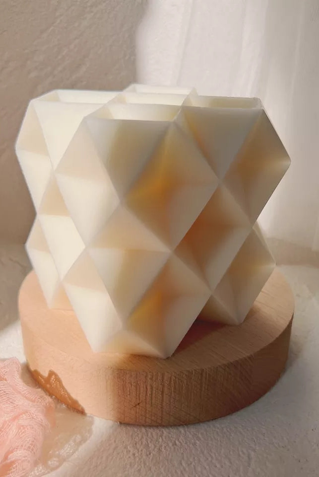 Diamond Cube Candle Mould 0 - Silicone Mould, Mold for DIY Candles. Created using candle making kit with cotton candle wicks and candle colour chips. Using soy wax for pillar candles. Sold by Myka Candles Moulds Australia