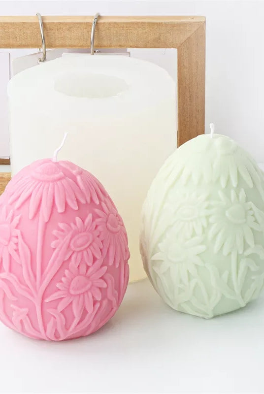 Floral Egg Candle Moulds 2 - Silicone Mould, Mold for DIY Candles. Created using candle making kit with cotton candle wicks and candle colour chips. Using soy wax for pillar candles. Sold by Myka Candles Moulds Australia