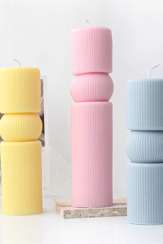 Cylindrical Column Candle Moulds 1 - Silicone Mould, Mold for DIY Candles. Created using candle making kit with cotton candle wicks and candle colour chips. Using soy wax for pillar candles. Sold by Myka Candles Moulds Australia