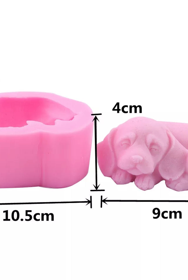 Sleeping Puppy Candle Mould 2 - Silicone Mould, Mold for DIY Candles. Created using candle making kit with cotton candle wicks and candle colour chips. Using soy wax for pillar candles. Sold by Myka Candles Moulds Australia