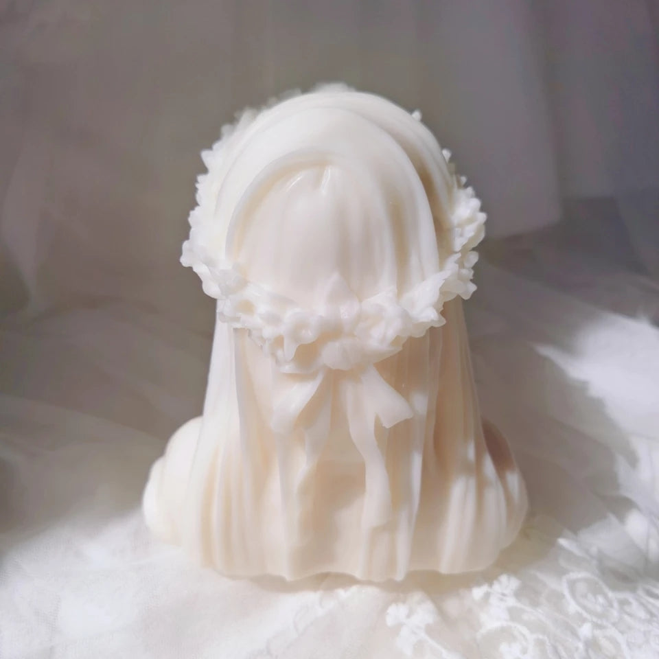 Veiled Lady Candle Mould 2 - Silicone Mould, Mold for DIY Candles. Created using candle making kit with cotton candle wicks and candle colour chips. Using soy wax for pillar candles. Sold by Myka Candles Moulds Australia