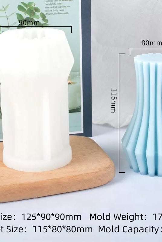 Striped Vase Candle Mould 3 - Silicone Mould, Mold for DIY Candles. Created using candle making kit with cotton candle wicks and candle colour chips. Using soy wax for pillar candles. Sold by Myka Candles Moulds Australia