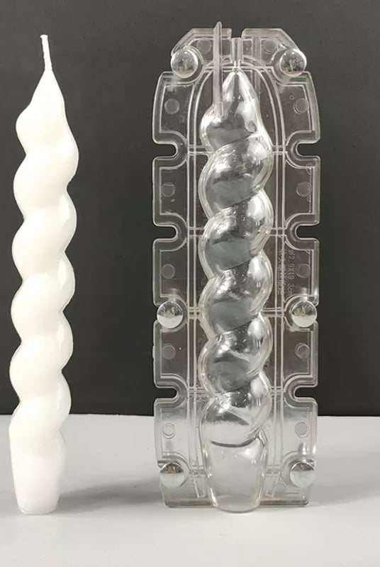 Twisted Pillar Candle Mould 5 - Silicone Mould, Mold for DIY Candles. Created using candle making kit with cotton candle wicks and candle colour chips. Using soy wax for pillar candles. Sold by Myka Candles Moulds Australia