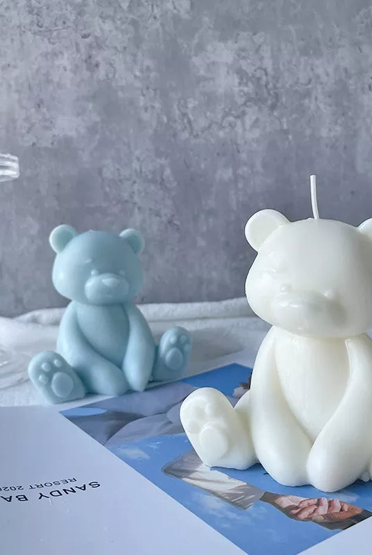 Teddy Bear Candle Mould 6 - Silicone Mould, Mold for DIY Candles. Created using candle making kit with cotton candle wicks and candle colour chips. Using soy wax for pillar candles. Sold by Myka Candles Moulds Australia