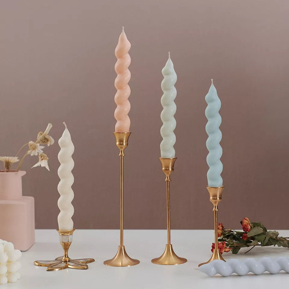 Twisted Pillar Candle Mould 4 - Silicone Mould, Mold for DIY Candles. Created using candle making kit with cotton candle wicks and candle colour chips. Using soy wax for pillar candles. Sold by Myka Candles Moulds Australia