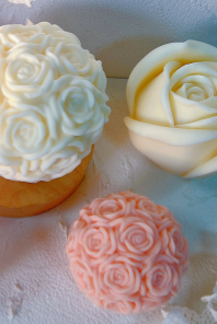 Rose Bunch Candle Moulds 5 - Silicone Mould, Mold for DIY Candles. Created using candle making kit with cotton candle wicks and candle colour chips. Using soy wax for pillar candles. Sold by Myka Candles Moulds Australia