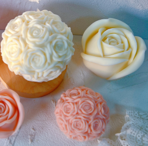 Rose Bunch Candle Moulds 5 - Silicone Mould, Mold for DIY Candles. Created using candle making kit with cotton candle wicks and candle colour chips. Using soy wax for pillar candles. Sold by Myka Candles Moulds Australia