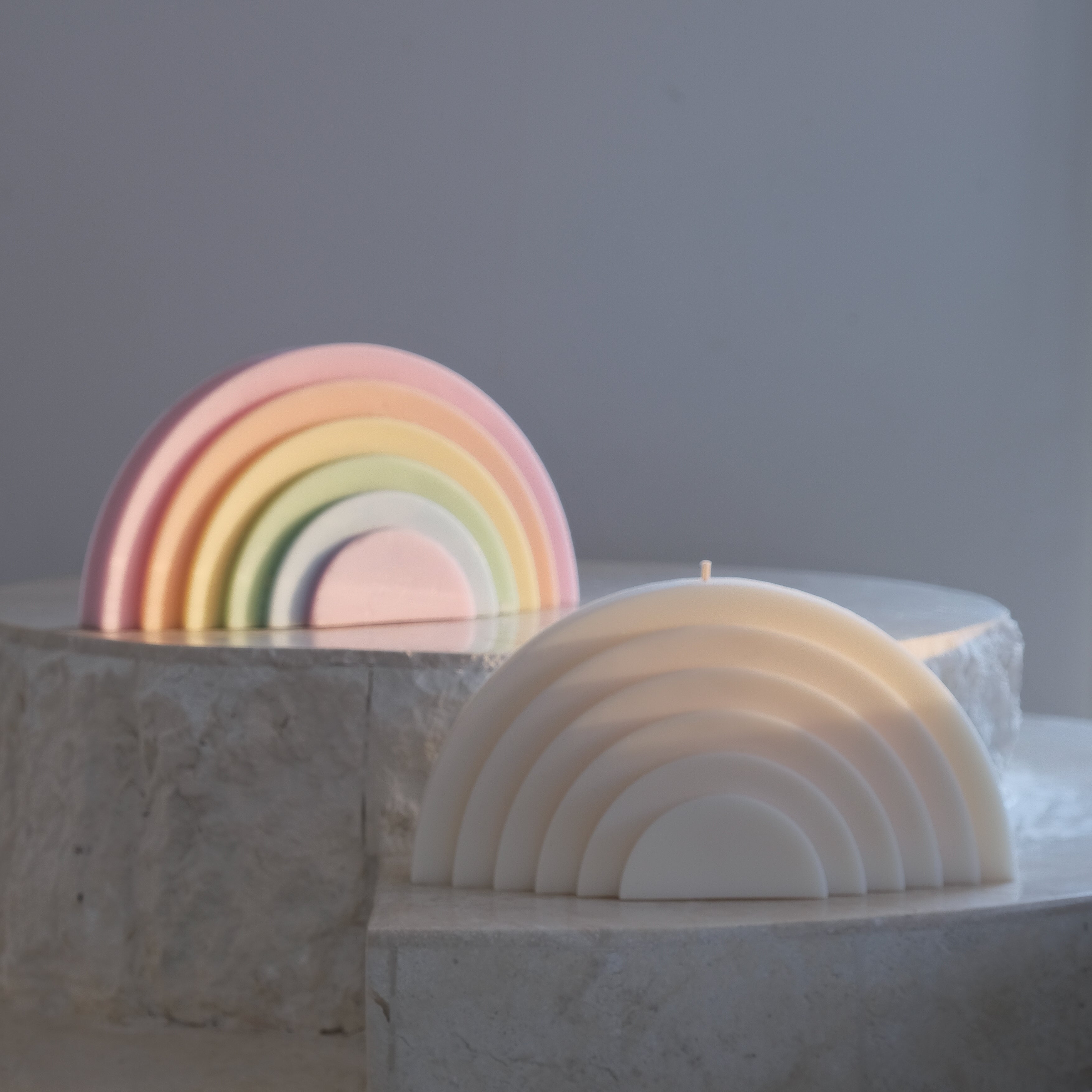 Tiered Rainbow Candle Mould 0 - Silicone Mould, Mold for DIY Candles. Created using candle making kit with cotton candle wicks and candle colour chips. Using soy wax for pillar candles. Sold by Myka Candles Moulds Australia
