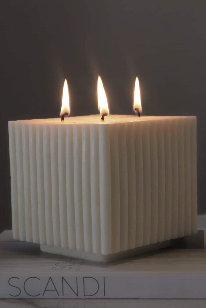 Ribbed Cube Candle Mould 0 - Silicone Mould, Mold for DIY Candles. Created using candle making kit with cotton candle wicks and candle colour chips. Using soy wax for pillar candles. Sold by Myka Candles Moulds Australia