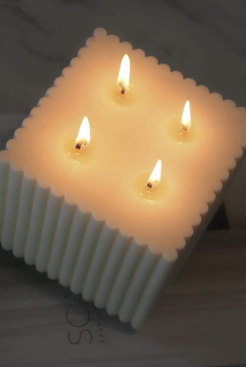 Ribbed Cube Candle Mould 1 - Silicone Mould, Mold for DIY Candles. Created using candle making kit with cotton candle wicks and candle colour chips. Using soy wax for pillar candles. Sold by Myka Candles Moulds Australia