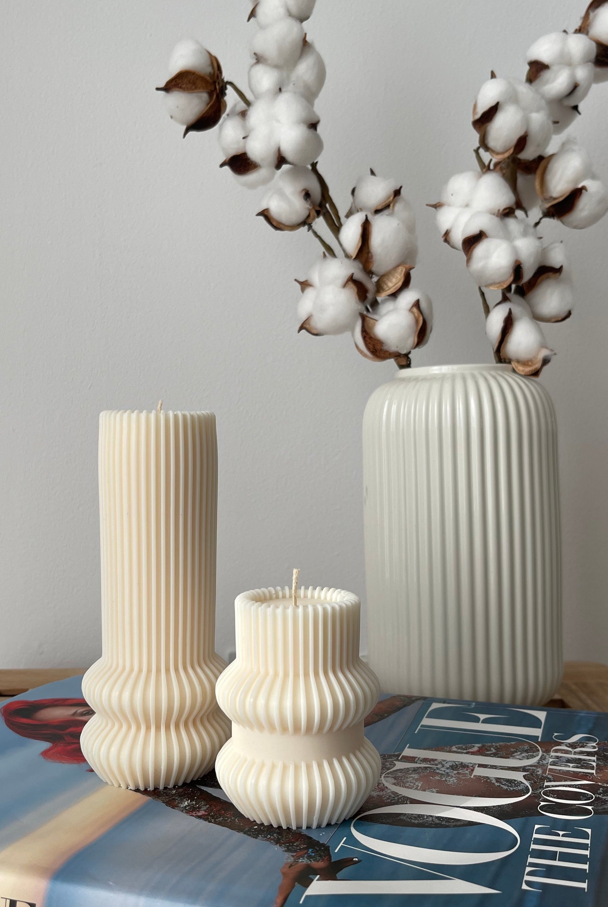 Nordic Vase Candle Moulds 0 - Silicone Mould, Mold for DIY Candles. Created using candle making kit with cotton candle wicks and candle colour chips. Using soy wax for pillar candles. Sold by Myka Candles Moulds Australia