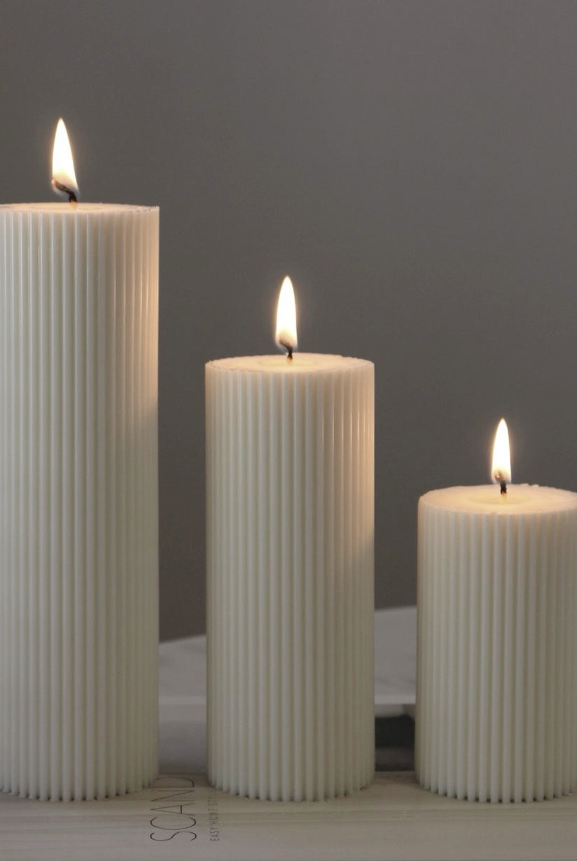 Ribbed Pillar Candle Moulds 0 - Silicone Mould, Mold for DIY Candles. Created using candle making kit with cotton candle wicks and candle colour chips. Using soy wax for pillar candles. Sold by Myka Candles Moulds Australia