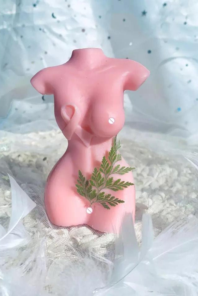 Breast Cancer Slim Body Candle Mould - 10cm 0 - Silicone Mould, Mold for DIY Candles. Created using candle making kit with cotton candle wicks and candle colour chips. Using soy wax for pillar candles. Sold by Myka Candles Moulds Australia