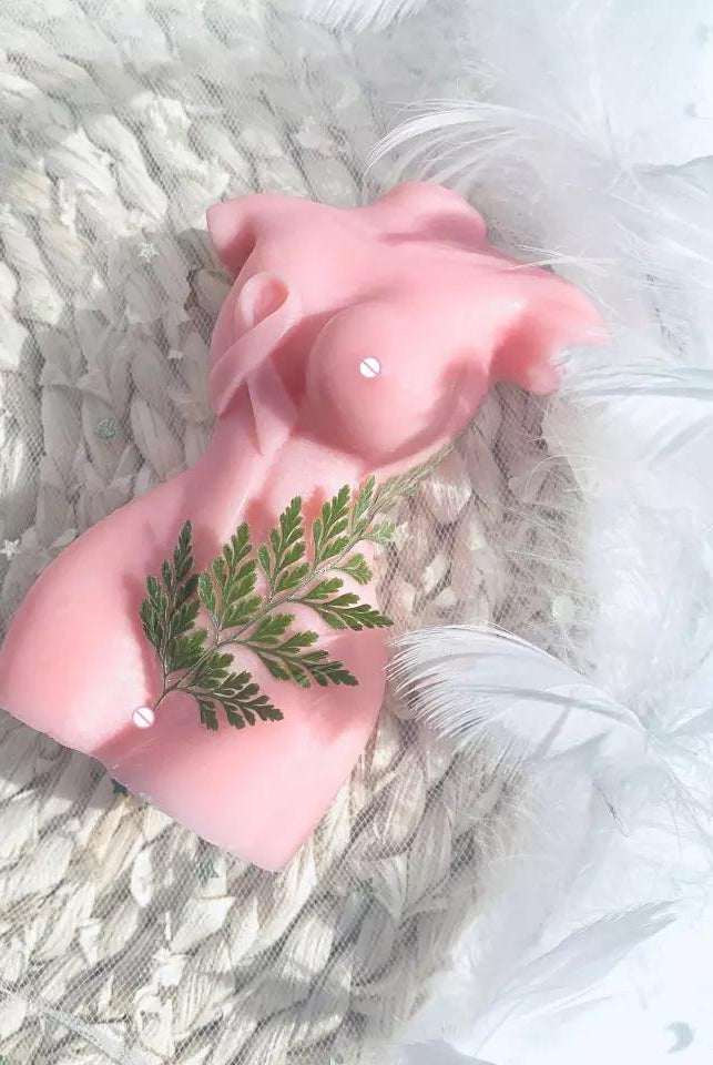 Breast Cancer Slim Body Candle Mould - 10cm 1 - Silicone Mould, Mold for DIY Candles. Created using candle making kit with cotton candle wicks and candle colour chips. Using soy wax for pillar candles. Sold by Myka Candles Moulds Australia