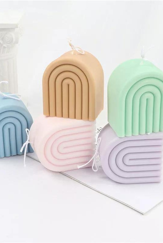 Rainbow Candle Mould 2 - Silicone Mould, Mold for DIY Candles. Created using candle making kit with cotton candle wicks and candle colour chips. Using soy wax for pillar candles. Sold by Myka Candles Moulds Australia