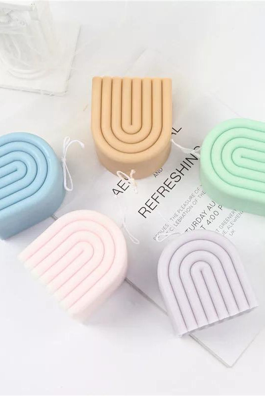 Rainbow Candle Mould 3 - Silicone Mould, Mold for DIY Candles. Created using candle making kit with cotton candle wicks and candle colour chips. Using soy wax for pillar candles. Sold by Myka Candles Moulds Australia